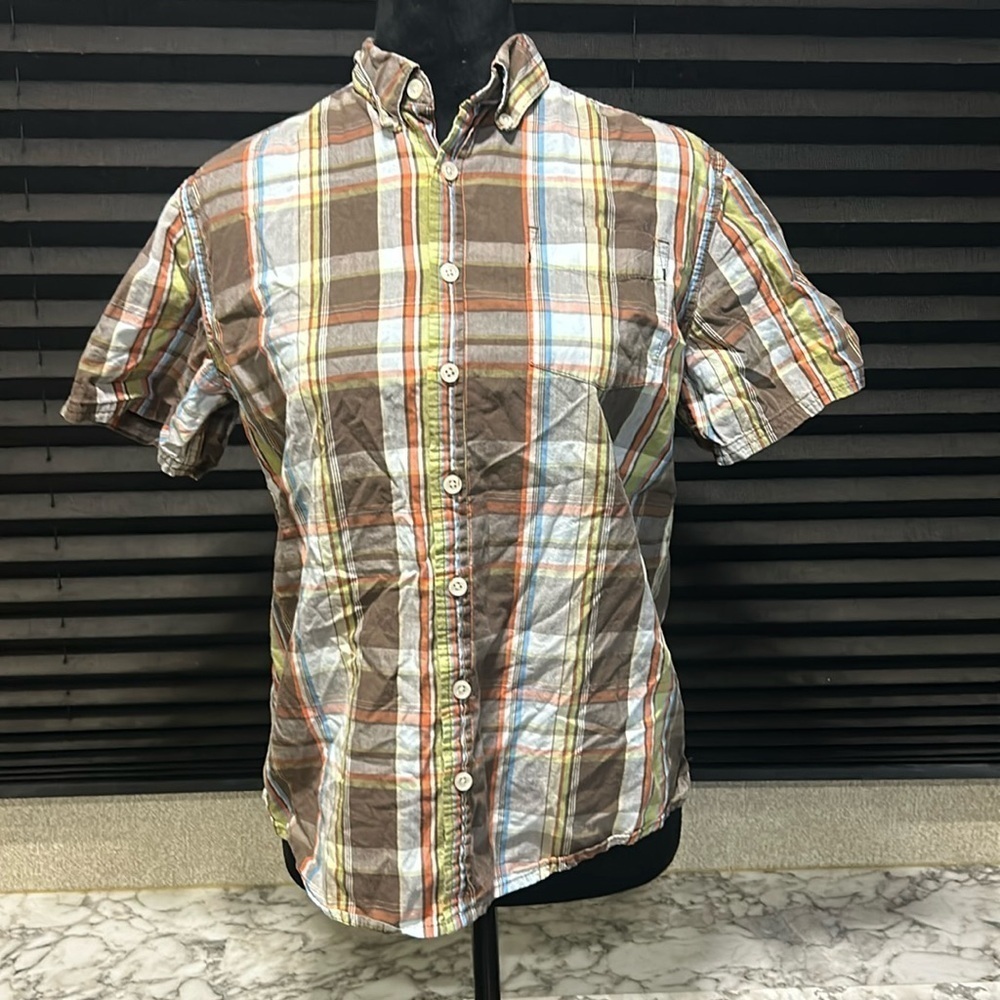 Cherokee Boys Button Front Short Sleeve Collated Cotton Plaid Shirt Large 12/14
